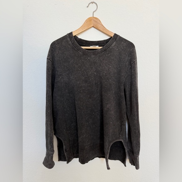 Anthropologie Tops - Anthropologie Daily Ritual black acid wash sweatshirt with side detail Size L